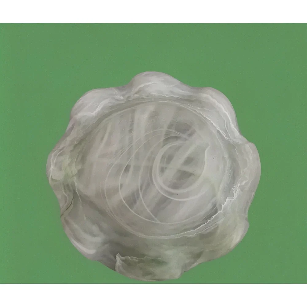 Slag Glass Pastel Green White Swirl Trinket Dish Candy Bowl Ruffled Edge Vintage